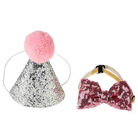 POCREATION Juego de Mascota Cumpleaños para Gatos, Gorros de CumpleañOs para Perros Y Gatos, Disfraz de Fiesta con Lazo Sombrero Disfraz con Lazo Color Rosa(Rosa)