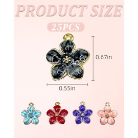 BNREOZA Pack of 25 Cherry Blossom Enamel Pendants, Enamel Flower Pendants, Cute Little Flower Pendants, Flower Theme, Gold Alloy Pendant for Necklace, Earrings, Bracelet, DIY Crafts