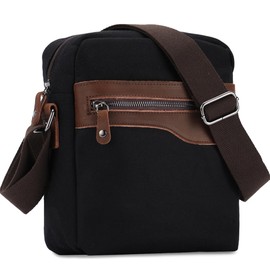 VASCHY Man Bag,Vintage Leather Crossbody Shoulder Bag with Multiple Pockets Small Messenger Bag for Men & Women Satchel Sling Bag for Work/Travel/Daily,Black