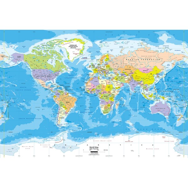 Academia Maps Large 53 x 36 Blue Ocean World Map