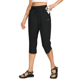 Willit Women's Swim Capris Pants Quick Dry Swimming Board Beach Athletic Capris with Pockets Lightweight UPF 50+ 18" Black M