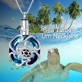 TOUPOP Turtle Urn Necklace Silver Sterling with Crystal Cremation Necklace for Human Ashes