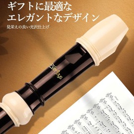 Soprano Recorder, ABS Resin, German Type, C Style, 8 Hole Flutes, Detachable Set of 3, Includes Cleaning Stick, Finger Chart, Leather Storage Bag, Beginner-friendly