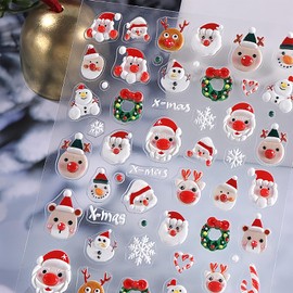 5D Christmas Nail Art Stickers Embossed Self Adhesive Nail Decal Red Hat Santa Claus Snowflake Nail Design Xmas Winter Snowmen Elk Candy Nail Supplies for Women New Year Nail Decoration Accessories