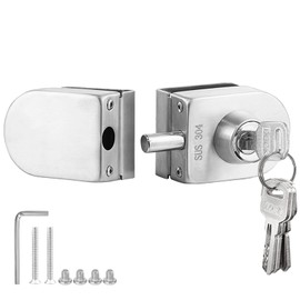 Fits on 1/2" Glass,10 mm -12 mm, Glass Door Lock, no-Drill Double Bolts Swing Push Sliding Access Control Office Glass Door Lock with 4 Keys (103-B)