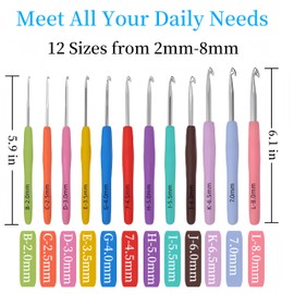 Cdrompy 39Pcs Crochet Hooks,12 Sizes Crochet Hooks Set,Crochet Hooks Ergonomic Soft Grip,Ergonomic Crochet Hooks for Arthritic Hands(2mm-8mm)