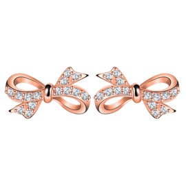 Infinite U Girl's 925 Sterling Silver Cubic Zirconia Butterfly Bow Stud Earrings, Rose Gold Plated