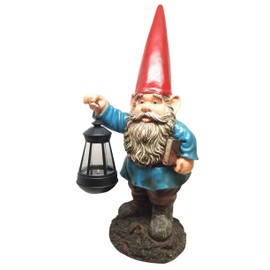 Light In The Dark Magical Whimsical Elder Gnome Statue With Solar Powered LED Lantern Path Lighter Garden Greeter Outdoor Figurine