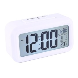 LED Digital Alarm Clock with Light-Activated Sensor and Snooze Mode – Displays Time, Date and Temperature white
