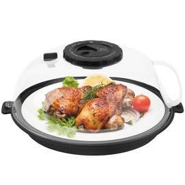 Microwave Splatter Cover Lid for Food 10.5 Inch Microwave Cover with Water Steamer Transparent Plastic Microwave Food Cover with Plate for Kitchen Dish Bowl (Deep Black)