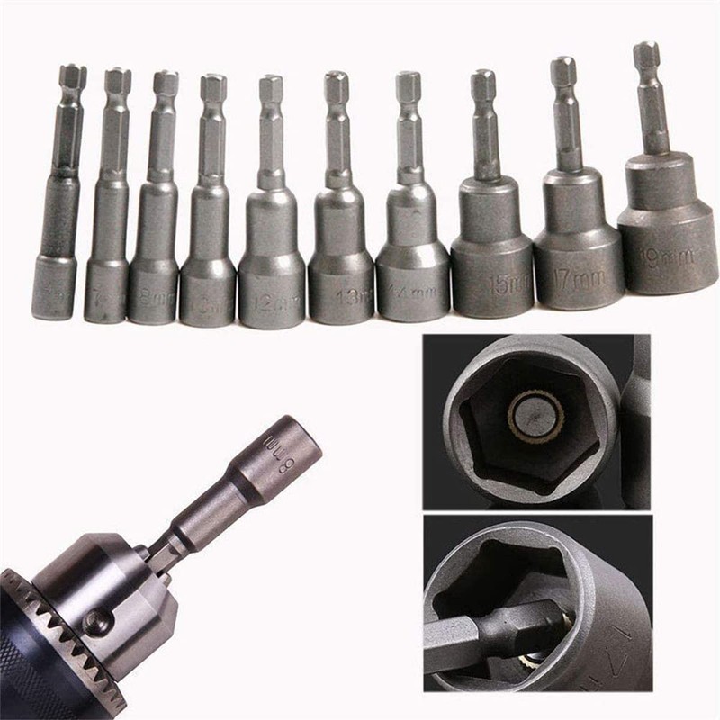 10 PCS Magnetic Nut Driver Bit 6-19mm 1/4" Hex Socket