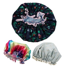 Baluue Long Hair Shower Cap Bathing Hat 3 Pack Waterproof and Breathable Elastic Band for Women Hair Protection Cap