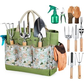 Juego de Herramientas de Jardín, Juego de 9 Herramientas Manuales de Jardinería pesadacon Bolsos Organizadores, Herramientas de Plantación de Jardines Terraza Balcón y Patio, Duradero y Antioxidante