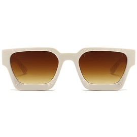 JCTAIFOO Vintage Rectangle Sunglasses for Women Men Retro Rectangular Chunky Square Large Thick Frame Glasses, Beige/Brown Gradient