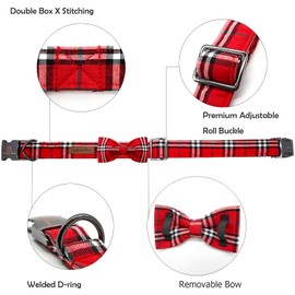 Lionheart glory Christmas Plaid Dog Collar, Red Dog Bow Collar Adjustable Soft and Comfortable Bowtie Collars for Small Dogs Girl or Boy Pet Gift Fall Collar Dog Bow