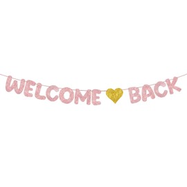 Fulmoon Pre Strung Welcome Back Glitter Banner First Day of School Party Decorations Funny Classroom Decor Welcome Back Sign for Coworkers Retiring from the Army Decorations(Rose Gold,Gold)