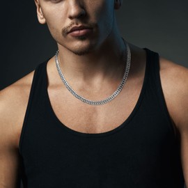 Mens Chain Necklace Stainless Steel Chain Silver Cuban Link Chain for Men Boys Lobster Clasp Hip Hop Jewelry Gift for Husband Boyfriend(7mm,22",friend)