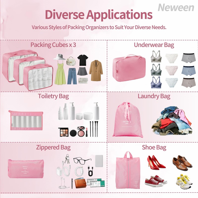 Neween 8 Set Packing Cubes, Travel Storage Bags Multifunctional Clothing