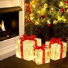 Set of 3 LED Lighted Boxes with Red Bows, Warm