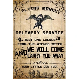 Flying Monkey Sign Witch Decor Art Printed Magic Metal Tin Sign Flying Witch Funny Decorations Creative Poster Stickers Poster Bar Decor Sign For Kitchen Yard Garden Man Cave Pub Coffee Living Room Bedroom Sign 8x12inch