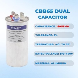 60/10 uF 60+10 MFD ± 5% 370 V o 440 V Dual Run Start AC Capacitor para arranque de motor o bomba de calor, condensador, bomba de piscina