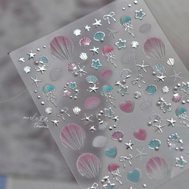 Summer Nail Stickers Ocean Nail Decals 5D Embossed Self-Adhesive Stickers for Nails Colorful Jellyfish Starfish Bow-tie Seashell Design Silver Nail Art Supplies for Women Nail Art Decorations 1PCS