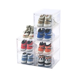 KEFA XXL Magnetic Drop Front Shoe Storage Box, 6 PACK Shoe Boxes Clear Plastc Stackable Container, Sneaker Storage Display Case Fit for US 15(6 PACK CLEAR)