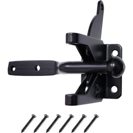 Pair of Black Self Locking Gate Latch Automatic Gravity Lever for Wood Fence Gate, Door Latches Steel (Spring Cable Pull)