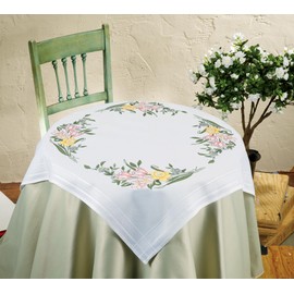 KAMACA Embroidery Kit, Flat Stch, Stem Stitch, Pre-Drawn Cotton, Complete Embroidery Kit with Embroidery Template, Embroidery Kit for Self-Embroidery, Adults (Spring Flowers MD 80 x 80 cm)