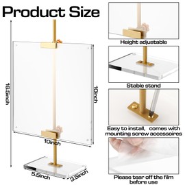 RattanView Gold Adjustable Metal Easel Stand with Acrylic Floating Photo Frame 16.5" Tabletop Metal Standing Easel Display Stand for Display Picture, Frame, Photos, Art, Poster, Signs