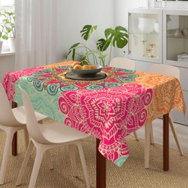 Famame Docorative Mandala Pattern Rectangle Tablecloth Waterproof Stain Resistant Table Covers 54x72 Inch Decorative Tablecloths for Kitchen Dinner Picnic