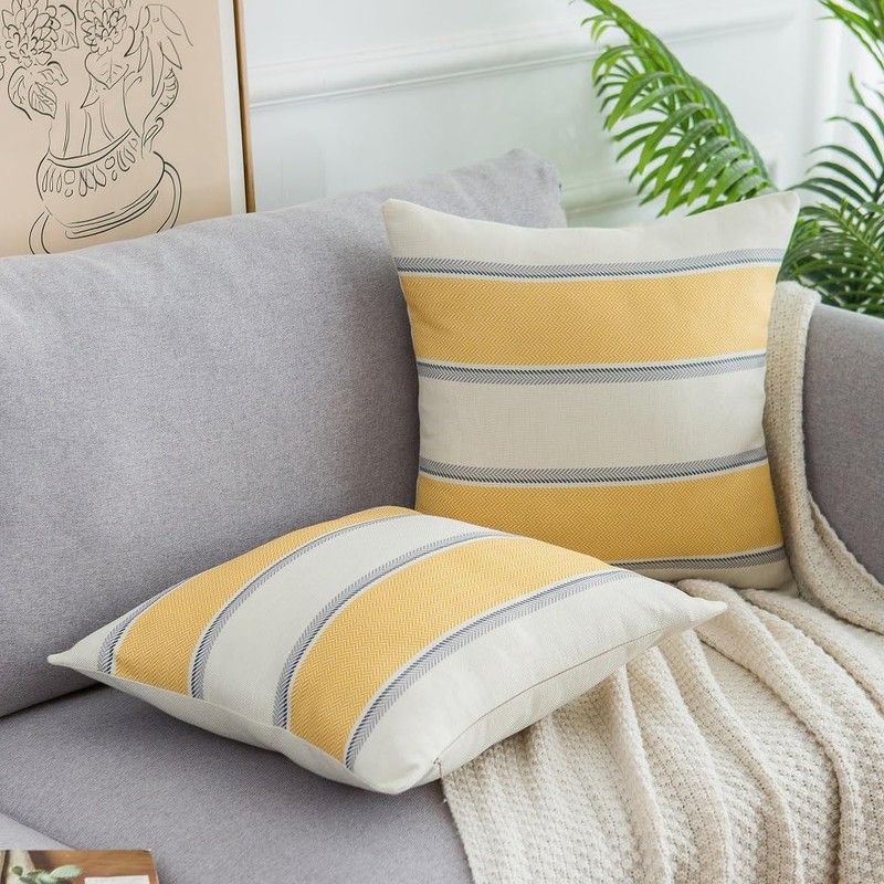 Set of 2 Cushion Covers, Linen Decorative Cushion Cover, Striped