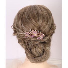 Aimimier Dainty Butterfly Crystal Hair Comb 3 Butterflies Hair Side Comb Sparkly Rhinestone Long Teeth Hair Piece Marquise Wedding Bridal Hair Accessories for Women (Purple)