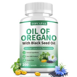 TOPCAPAK Oil of Oregano with Black Seed Oil, 2-in-1 Oregano Oil Capsules for Immune Support with High Carvacrol & Thymoquinone, Antioxidant, Non-GMO, Gluten Free, 200 Softgels
