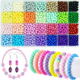 2100Pcs 6MM Candy Color Acrylic Round Beads for Jewelry Making, 28 Colors Assorted Plastic Craft Bead Bubble Gum Beads with Hole Pastel Loose Beads for Bracelets Necklace Making DIY Crafts (6MM)