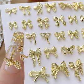 34 Pezzi Metallo Bow Nail Charms Oro 3D Dolce Fiocco Per Unghie Charms Gioielli Varie Forme Fiocco Nails Charm Kawaii Estetico Arco Nail Design Accessori Nail Art