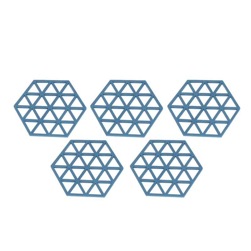 5pcs Table Mats Geometric Hex Shape Hollow Silicone Blue Insulation