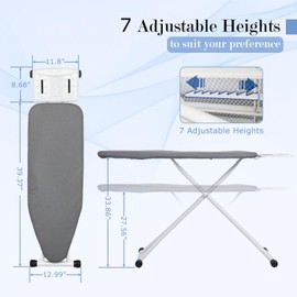 ASHARE Ironing Board 13" X 40" Iron Table with Heat Resistant Cover, Height Adjustable up to 34" Features Safety Iron Rest, Heat Resistant Cover, Grey