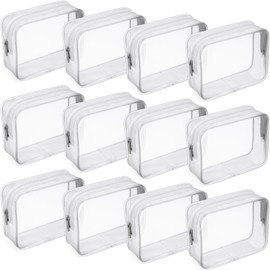 Weewooday 12 Pieces Clear Cosmetics Bag PVC Zippered Clear Toiletry Carry Pouch Cosmetic Makeup Bag Waterproof Makeup Vinyl Plastic Organizer Case for Vacation Bathroom(Matte White,Small)