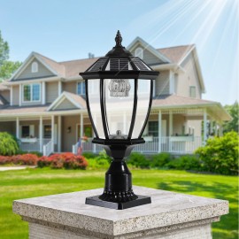 2.5W Waterproof Outdoor Pillar Lamp Garden Solar Post Lights for Gate Porch Decor and LightingBattery Capacity: 2000mah, Shade Color: Black, Lamp Power(W): 2.5