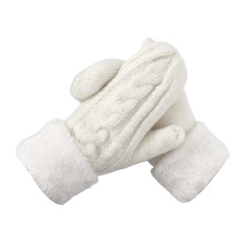 Women's Winter Warm Gloves, Super Thick Knitted Mittens, Mittens, Winter Gloves, Outdoor, Perfect Christmas Birthday Gift for Girls and Mothers, White