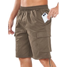 NORTHYARD Mens Twill Casual Cotton Cargo Shorts Drawstring Elastic Waist & 6 Pockets Classic Work Shorts for Men DEEPKHAKI L