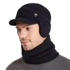 Men Winter Visor Beanie Hat with Scarf Set Warm Earflaps