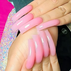 Extra Long Press on Nails Pink Curved Fake Nails Full Cover Artificial nails for Women False nails for Nails for dating Girl Smooth Press on Nails 20 PCS