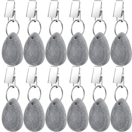 12 Pieces Tablecloth Weights Tablecloth Pendant Teardrop Shape Table Cover Weights Stone Table Weights Hangers with Metal Clip for Tablecloth Decoration Family Dinner Outdoor Picnic (Light Gray)