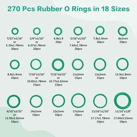 TA-VIGOR 270Pcs Nitrile Rubber O-Rings, 18 Sizes Assortment Kits Assorted Tap Washers Seals Spacers O-Rings Gasket kit, Metric Sealing Gasket for Hose, Faucet, Automotive, Plumbing, Green