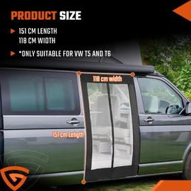 GEARCELL Magnetic Mosquito Net fit For VW T5 T6 Only, Sliding Door Magnetic Fly Screen Van 151 * 118 Black Mesh Mosquito Net Sun Protector