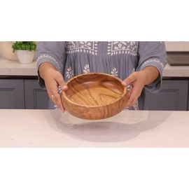LAVAUX DESIGNS Acacia wooden salad bowls set of 2, large individual bowls 8 x 2 inches (25 oz) with Food safe wood coating | Jointless plates type wood bowls for food