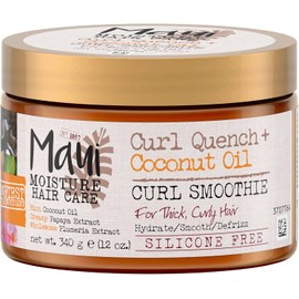 Maui Moisture - Batido Curl Quench + con aceite de coco para rizos, 12 onzas, crema cremosa para peinar sin silicona para rizos gruesos, retorcidos, trenzas, peinados para lavar y llevar