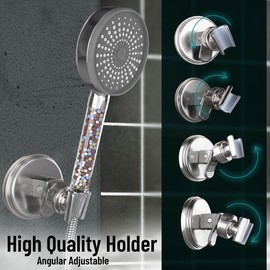 Wellux shower head with Adjustable holder, High Pressure 5 Spray Mode Showerhead with 5 Filters, Water Softener Filters Beads for Hard Water - Remove Chlorin, extra Filter